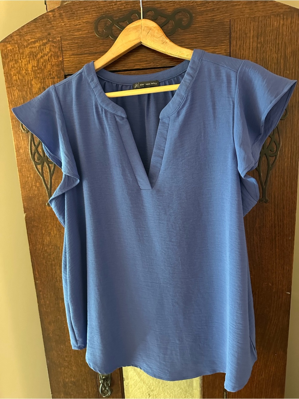 Adrianna Papell Royal Blue Ruffle-Sleeve V-Neck Size L